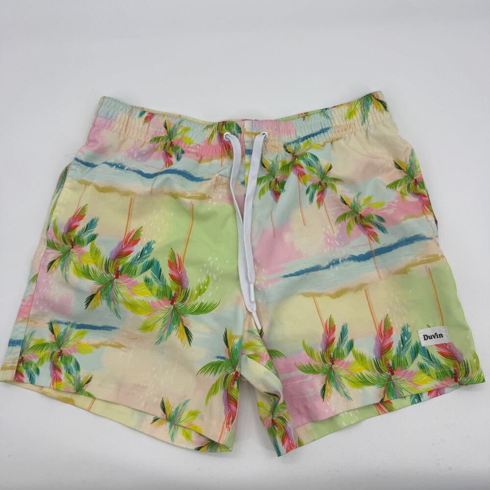 DUVIN Swim Beach Trunks Shorts Size M Mesh Brief Lining 4 inch Inseam Tropical